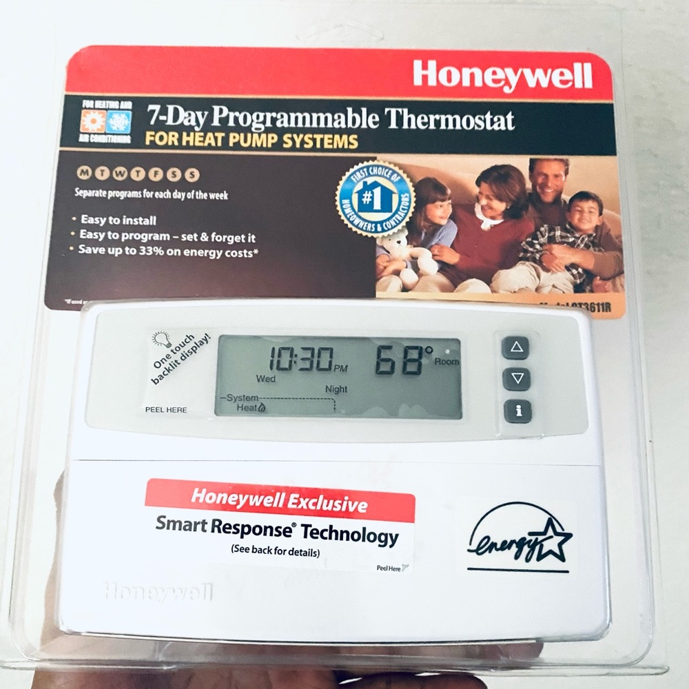 White 7-Day Programmable Thermostat For Heat Pump System New